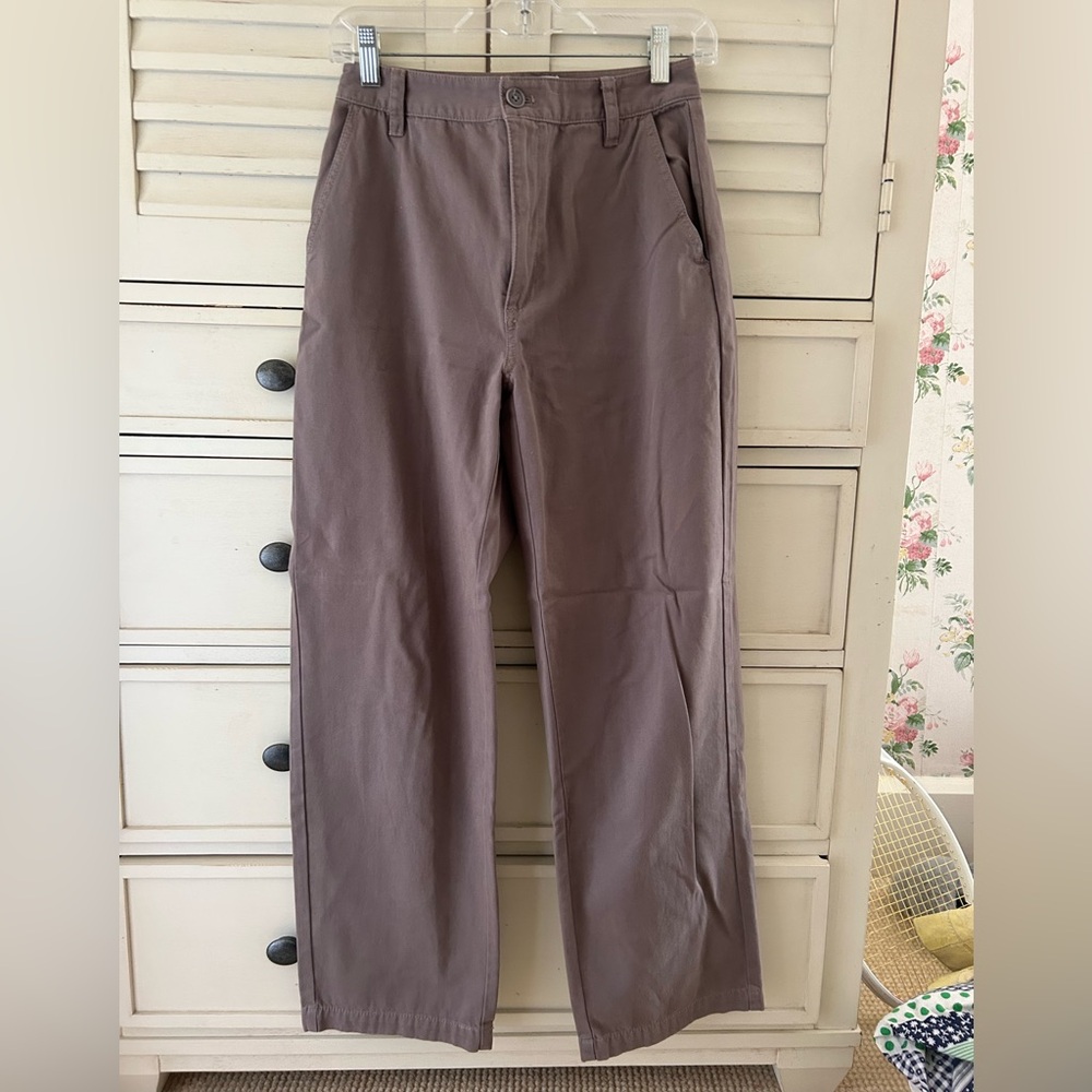 Aritzia Sunday Best Mid-rise Taupe Straight-leg Chinos